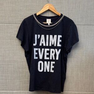 cinq a sept Black Short Sleeve Tee with Silver Script